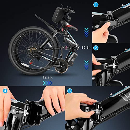 Vivi Folding Electric Bike, Electric Mountain Bike 500W Ebike 26'' Electric Bike for Adults with 48V Removable Battery