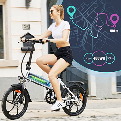 ANCHEER Folding Electric Bike for Adults, 20'' Ebike for Commuting with 48V 10AH Removable Battery