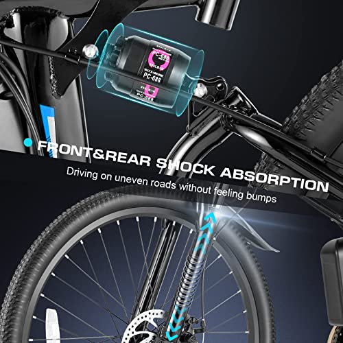 Vivi Folding Electric Bike, Electric Mountain Bike 500W Ebike 26'' Electric Bike for Adults with 48V Removable Battery