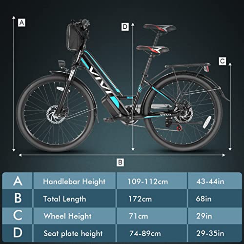 Vivi Electric Bike 500W, 26" Ebike for Adults,Electric Bike Step Through with Removable 48V Lithium Battery