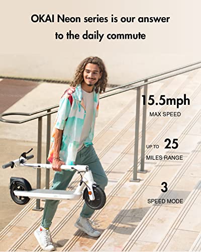 OKAI Neon Electric Scooter - Up to 15.5 MPH, 25 Miles Range Electric Scooter for Adults